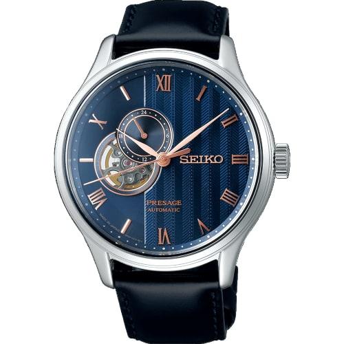 

Годинник Seiko Presage Японський сад дзен Синій Сакура вночі Автоматичний сапфіровий шкіряний годинник з відкритим серцем SSA421J1, Синій, Сучасний азіатський