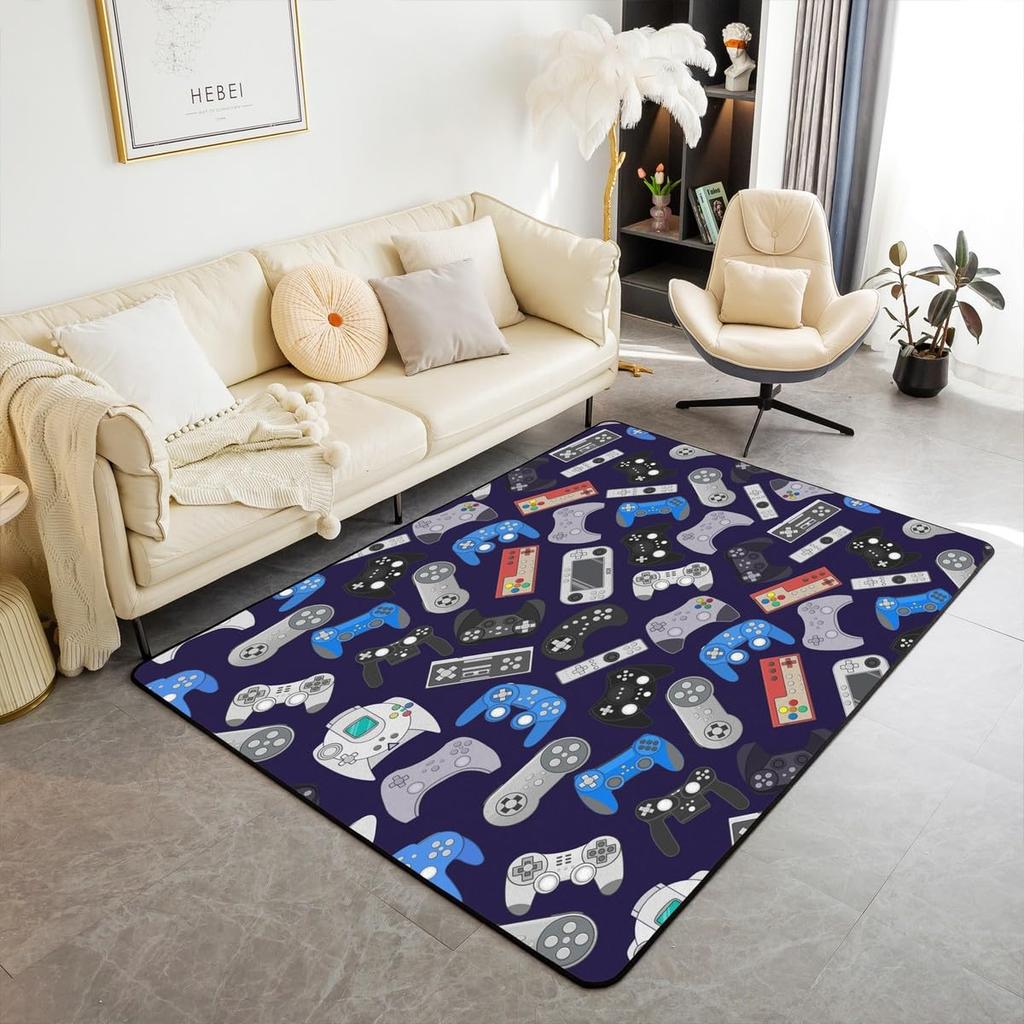 Rennauto Spielmatte 1,50 m x 1 m für Jungen Nachttisch, Schwarz Weiß Karierte Flagge Rutschfester Teppich Kinder Spielteppiche, Geometrischer Karomuster Teppich Spaßmatte für Kinder
