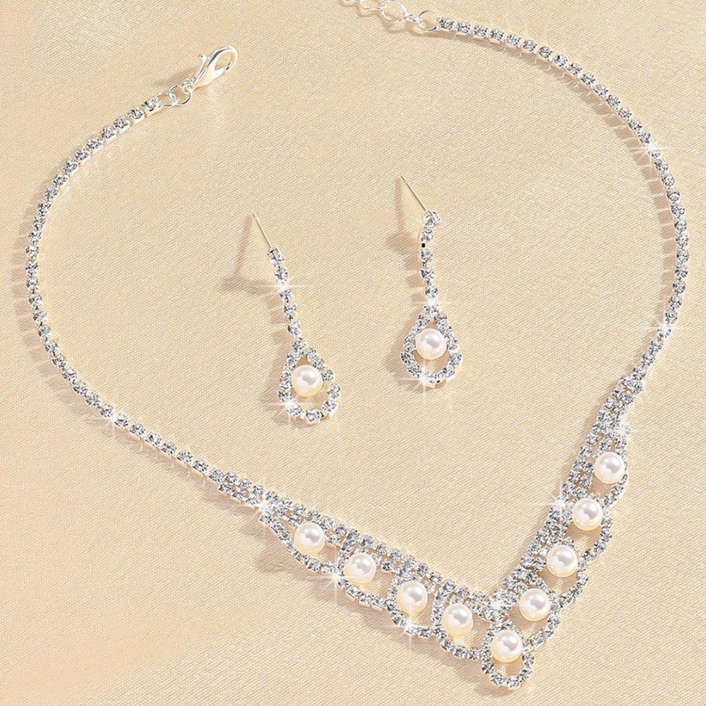 3-teiliges Set Damen Funkelnde Strasssteine Zirkonplattiertes Kupfer Halskette Ohrringe Modisch Vielseitig Kreatives Temperament Set