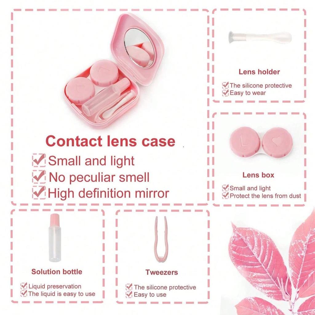 Mini Contact Lenses Case Solid Color Portable Contact Lens Box Soaking Storage Set with Tweezer Suction Stick Travel Kit Holder