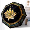 1pcLotus Mandala Automatic Folding Umbrella with 8 Bones, Portable 3-Fold Collapsible Compact Design On-the-Go Essential, Casual Outdoor Acc