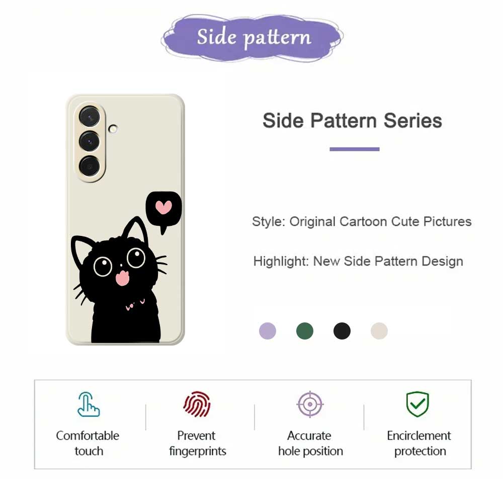 For Samsung Galaxy A36 5G Case Love Black Cat Pattern Printing Straight Edge TPU Phone Back Cover