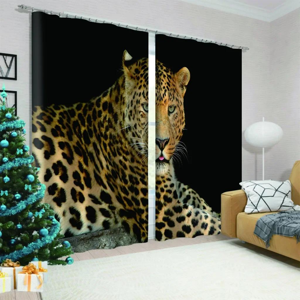 3D Rote Blume Wildtiger Leopard Fenster Vorhänge Jalousien Für Wohnzimmer Kinderzimmer Badezimmer Küche Büro Tür Heimdekor 2St.