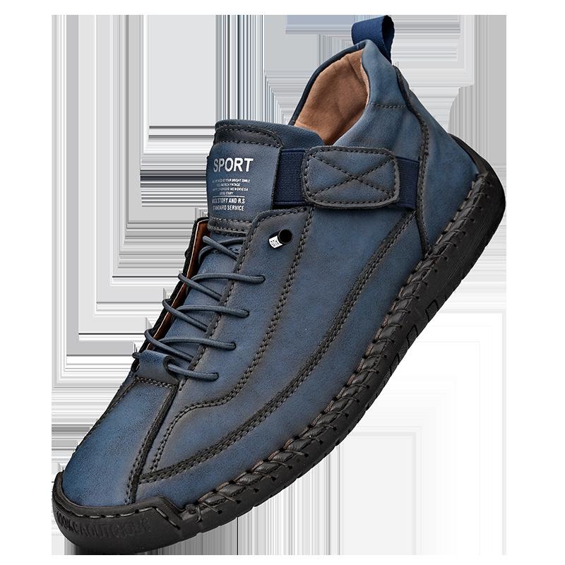 Hand-stitched Leather Shoes for Men Outdoor Light and Non-slip Walking Hiking Shoes Men Big Size 38-48 Slip-On Driving Loafers