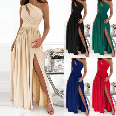 Moda damska Sexy jedno ramię Hollow Out Wisząca szyja Wysoka talia Otwarta ekstra długa sukienka