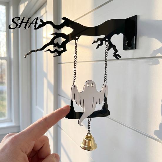 Halloween Decorations Wall Mounted Hanging Bell, Clear Sound Ghost/Bat Decorative Home Decor Dinner Bell for Outdoor Front Door Garden Porch