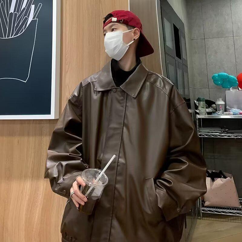 Men's Trendy Brown PU Leather Jacket for Autumn/Winter
