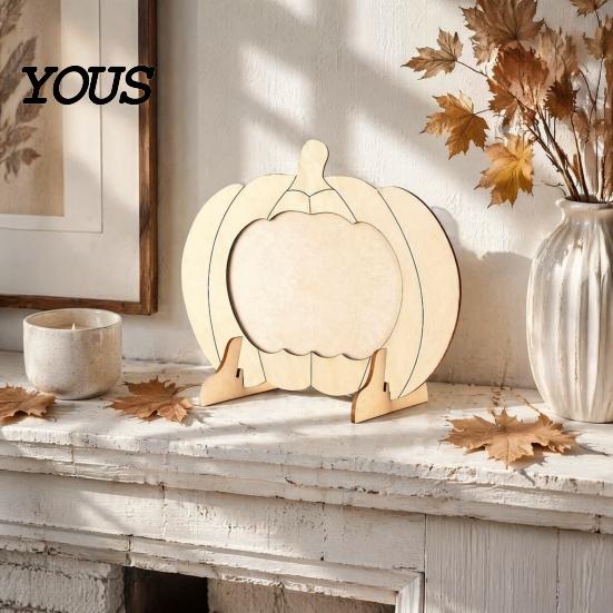Thanksgiving Table Decoration Wooden Pumpkin Photo Frame, Halloween DIY Paintable Craft for Kids, Blank Handmade Holder Wood Picture Holder,