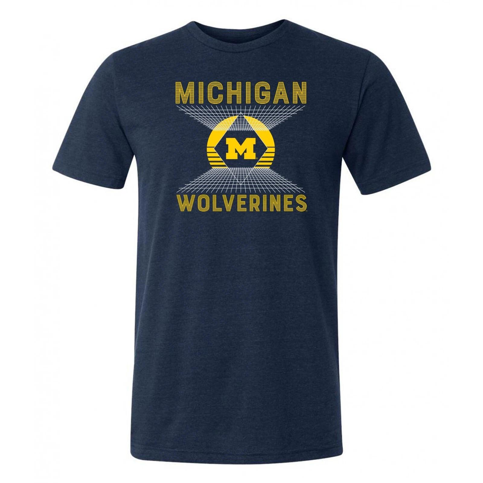 Michigan Vaporwave Grid Canvas Triblend T-shirt - Solid Navy Triblend S