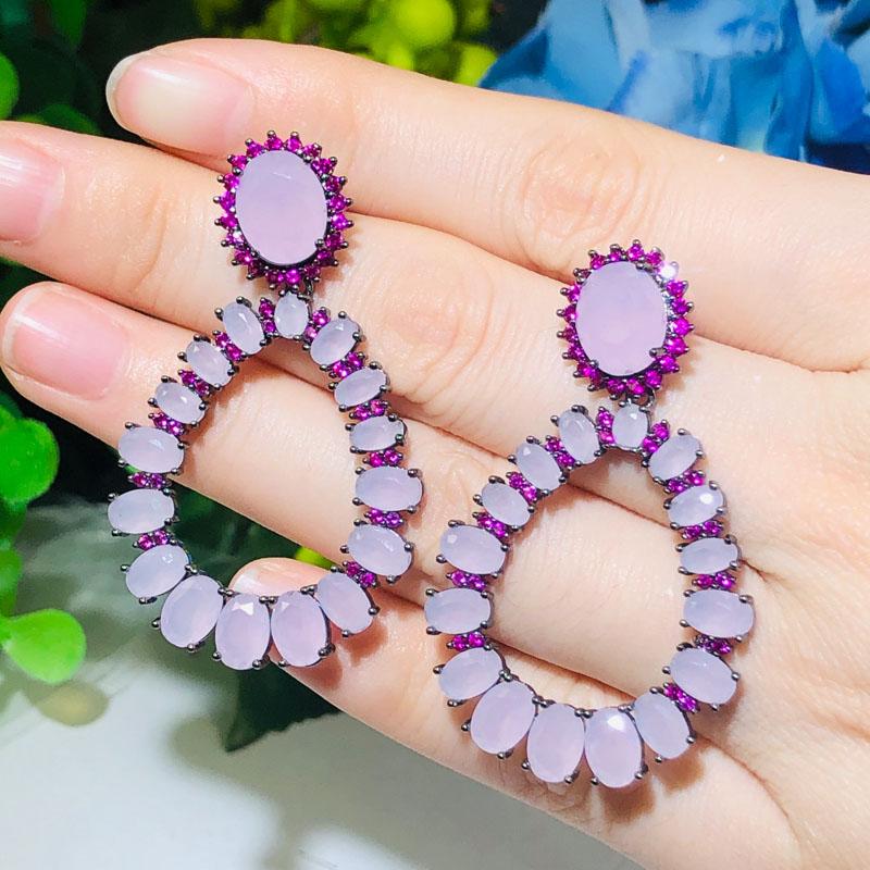 WWJ High Quality Black Golden Color Light Pink Zircon Big Drop Earrings