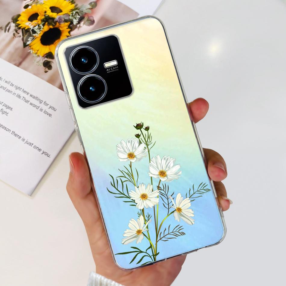 For Vivo Y22s Y22 Case VivoY22 Y 22 22S 4G 2022 V2206 V2207 Elegant Printing Soft Silicone Clear TPU Slim Phone Back Cover
