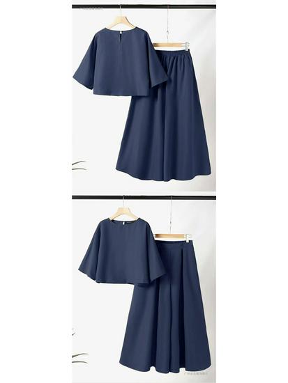 2026 Spring/Summer Women's Solid Color Short Sleeve Casual Loose Trousers Two-Piece Set