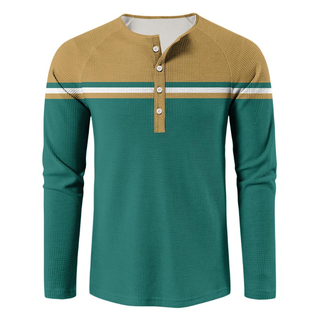 Pánský volný ležérní top s límečkem na knoflíčky a dlouhým rukávem