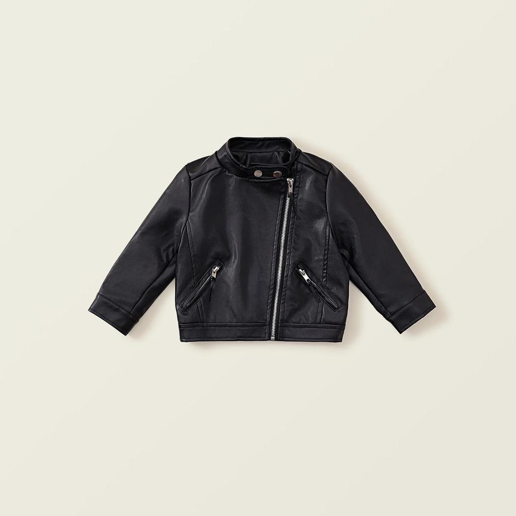Kids' Korean-Style Leather Motorcycle Jacket - Long-Sleeve, Stand Collar, Autumn 2025 Collection