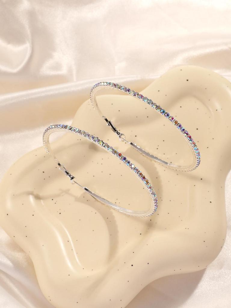 Orecchini a cerchio alla moda da 8 cm con strass per donna - Accessorio di moda brillante per festival e feste