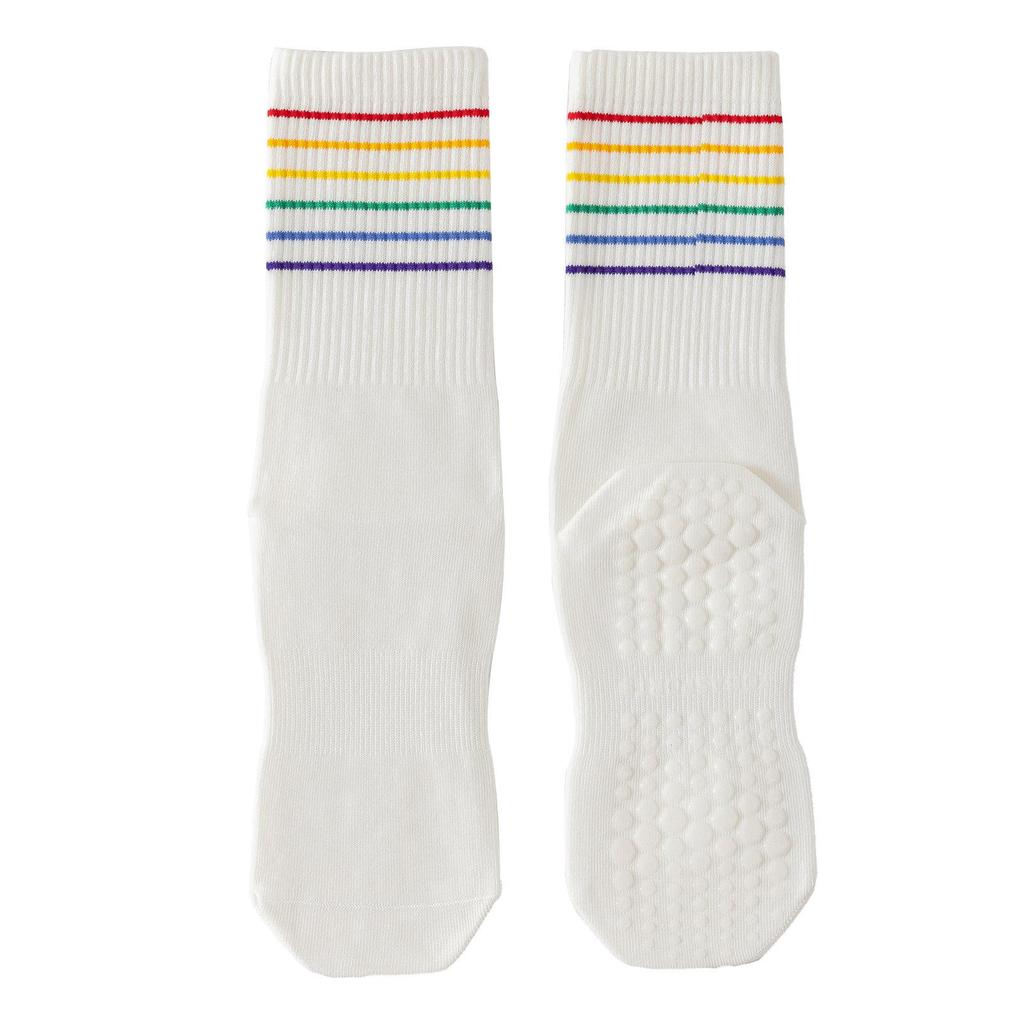1 Pair Yoga Socks Anti Slip Silicone Mid-Calf Women Sports Socks 95% Cotton Sweat-Absorbent Anti-Odor Breathable Socks