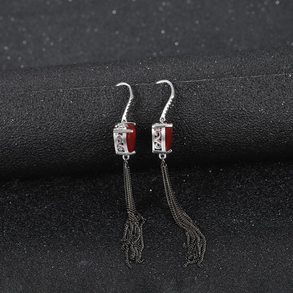 Cercei cu ciucuri de dragoste cu pietre prețioase naturale de designer original, cercei cu agat negru argintiu s925 cu design high-end