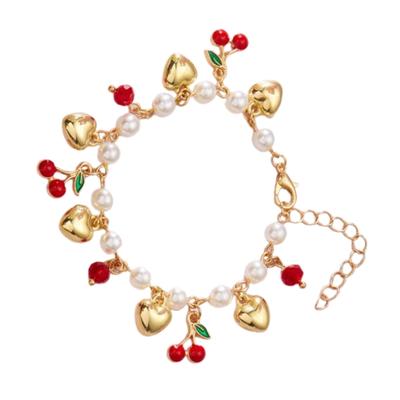 Handmade Fruit Bead Bracelet Fashionable Heart Jewelry Chain Wristband Alloy Texture Perfect for Parties and Celebration