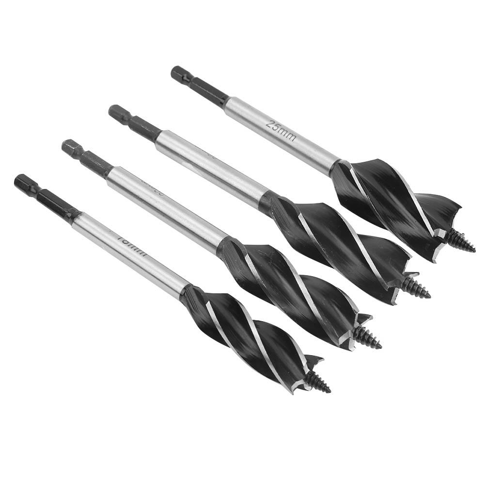 4Pcs Auger Bits Wood Cutting Hole Saw Reaming Twist Drill FourBlade Hex Shank 1825mm