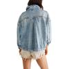Giacca Denim da Donna con Tasche Manica Lunga Colletto Reversibile Chiusura con Bottoni Tinta Unita Primavera Autunno Cappotto Largo Streetwear