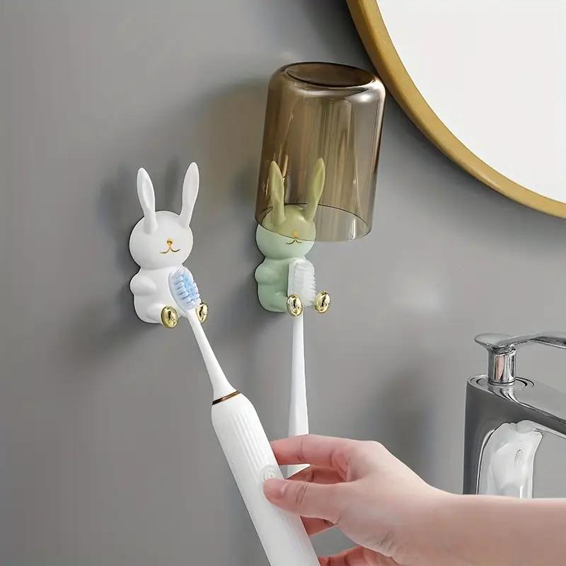 Niedlicher Hasen-Zahnbürstenhalter Stanzfrei Zahnbürstenregal Stark Klebender Wandhaken Multifunktionaler Steckerhalter Aufhänger