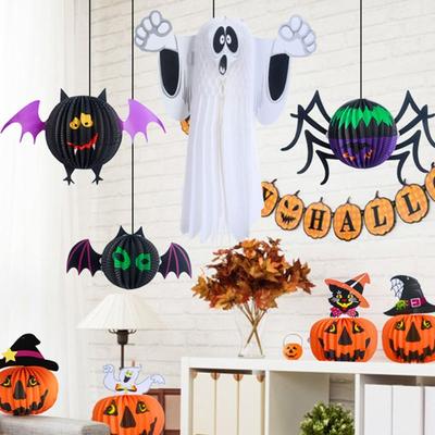 Creative Bat Halloween Party Prop Ghost Spider Halloween Paper Pendant Witch Hat Black Cat Pumpkin Lantern Outdoor