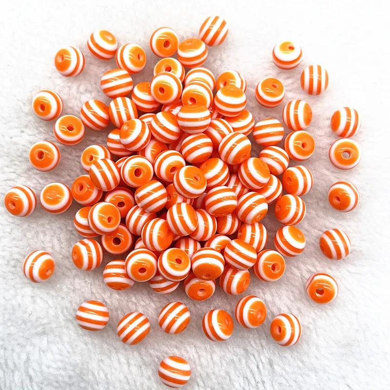 8/10/12mm Round Resin Beads Stripe Spacer Beads for Jewelry Making Children Handcraft Department DIY Bracelet Accessories
