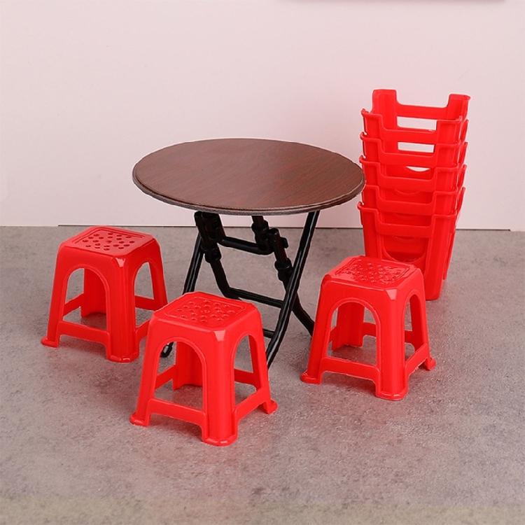 1/12 Scale Doll House Furniture Foldable Dining Tables 8 Stools Restaurant Scene Setting Accessories for Kids Craft Model