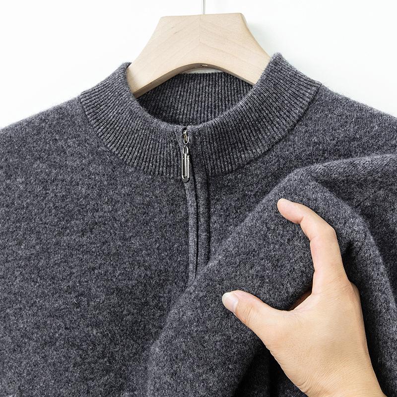 2025 Men's High-Grade Yak Wool Zipper Sweater - Solid Color, Autumn/Winter Knit Base Layer