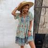 2026 Women's Small Floral V-Neck Loose Casual Bohemian Vacation Style Dress Large Size High-end Women's Clothing