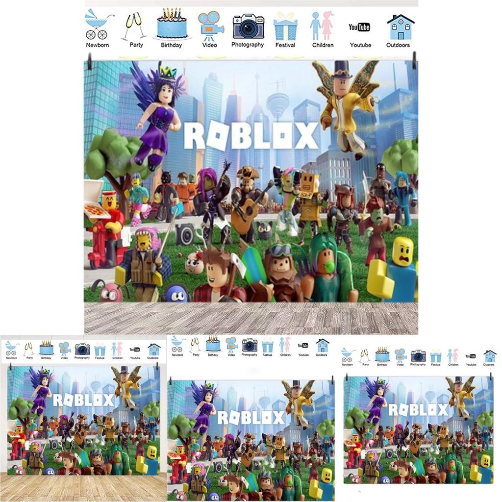 Roblox Boys' Game Birthday Party Decoration Banner 5x3 Ethylene Photography Backdrop Cloth