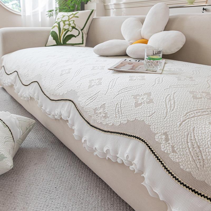 High-End Summer Cool Floral Seat Cushion Cloth Simple Modern Non-Slip Cushion Special-Shaped Ice Silk Straight Row Sofa Cushion