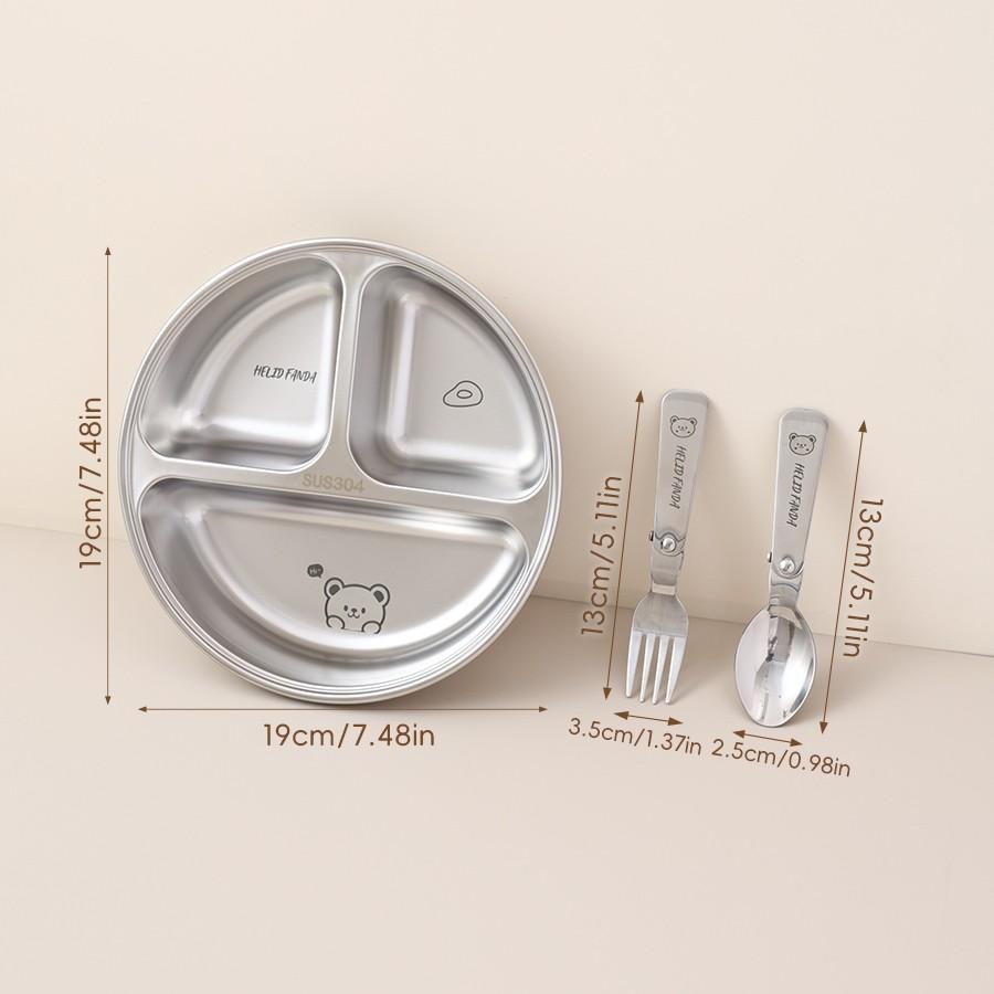 304 Stainless Steel Round Food Plates Stackable Divided Dinner Plate For Kids Students Deepened Fruit Salad Dish Dishwasher Safe