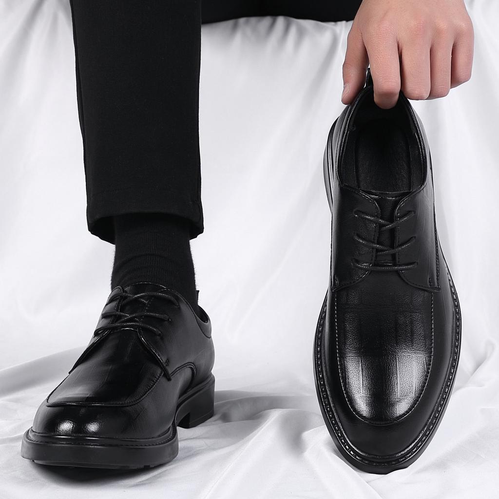 Spring and Autumn Leather Single Business Dress Leather Shoes Men's Casual Martin Shoes Inner Height Increase British Tooling Cotton Shoes Tide