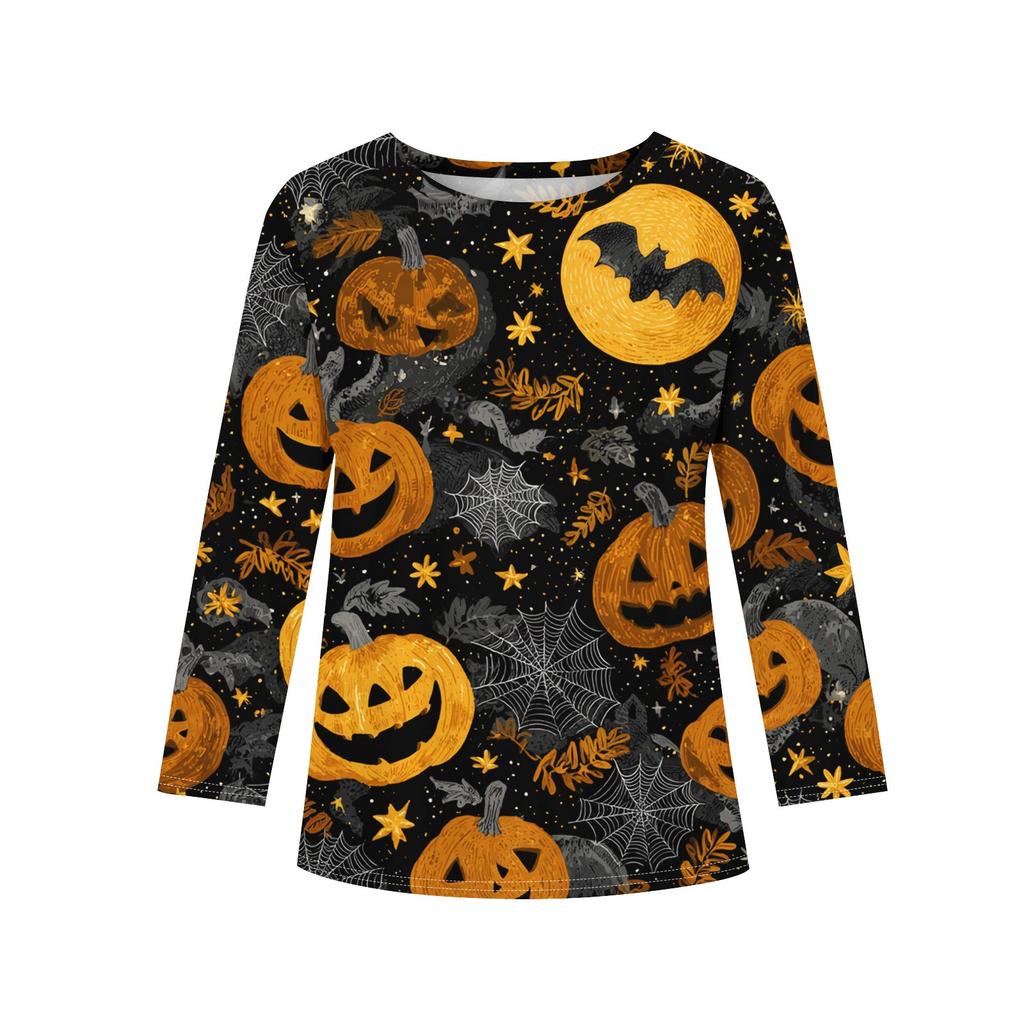 Girls Long Sleeve T Shirts Kids Fall Tops Crewneck Halloween Printed Basic Tees 3-9Y