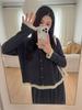 ES Lace Floral Grey Wool Knit Cardigan: Women's Lightweight Autumn Round Neck, Single-Breasted Jacket