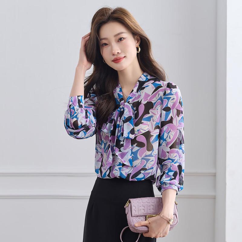 Women s Elegant Floral Print Tie-Waist Blouse 2XL