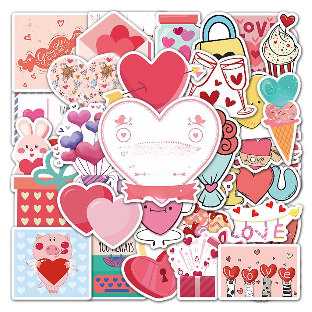 50 Cartoon Valentine's Day Stickers for DIY Decorations - Ideal for Scooters and Car Trunks