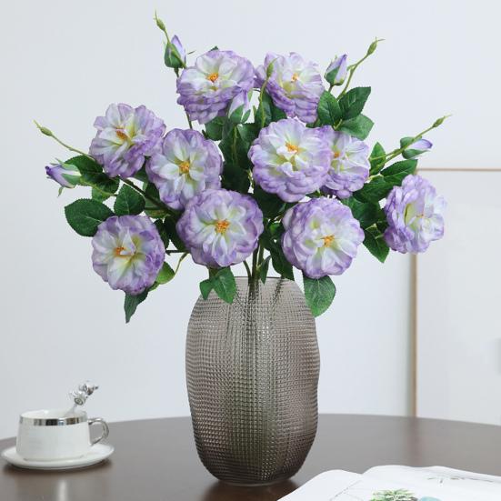 Artificial Rose with Green Leaves 3 Head Realistic Long Stem Fake Flower Home Wedding Party Faux Flower Decoration Valentine's Day Gift