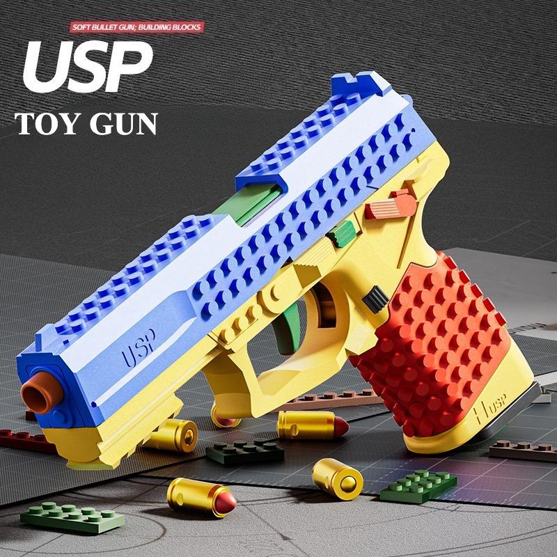 Usp/Sig17 Building Blocks Toy Gun Auto Firing Eject Shell Blowback Soft Bullet Empty Hanging Toy Outdoor Cs Weapon For Boys