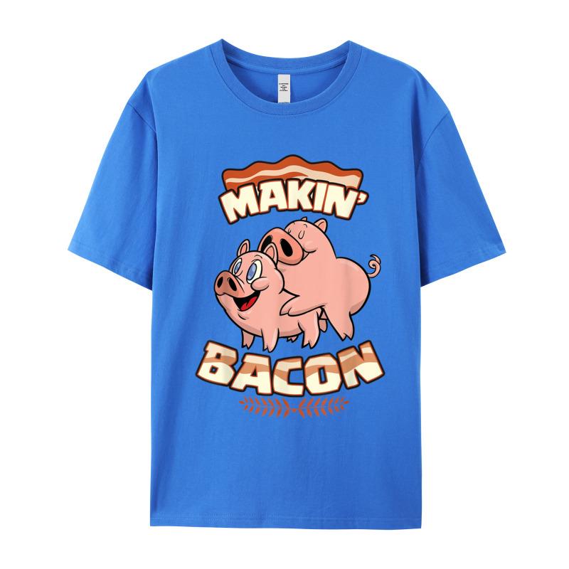 Makin Bacon Tshirt Pig Funny Tshirt Letter Short Sleeve Graphic Round Collar Pure Cotton Tops Tees Tee Shirt Grandpa Summer