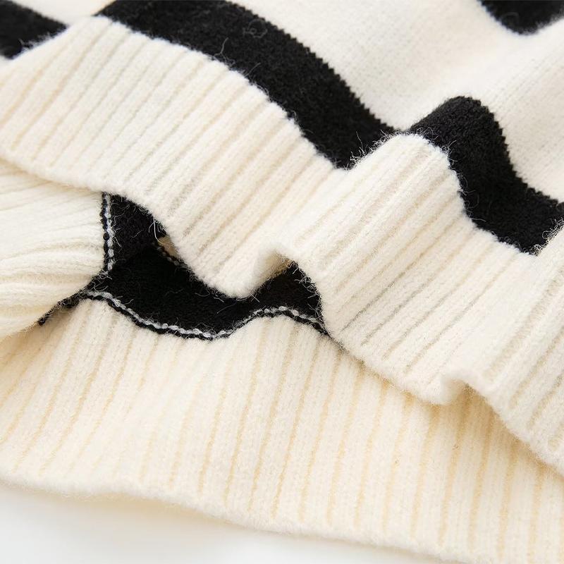 Maglione da Donna Casual Largo con Collo Alto e Zip a Strisce Lavorato a Maglia Pullover Autunno Inverno Top Caldi Maglieria Primaverile