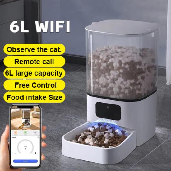 6L Large Capacity Automatic Cat Feeder with Camera, WiFi & Bluetooth Smart Auto Pet Feeder, Bite-Resistant Cable, Manual Angle Adjustment, Remote Pet Feeder WiFi