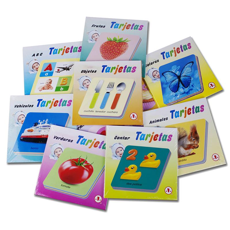 Kids Cognitive Spanish Cards Fruit/Letter/Number/Shape/Animal/Color Baby Learning Word Card Preschool Education Montessori Gifts