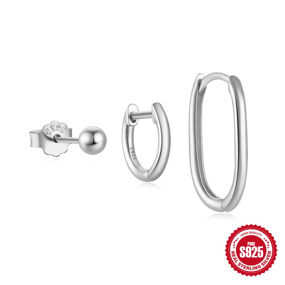 3-Piece Set, Simple S925 Sterling Silver Ins Style Turquoise Fashion Versatile Classic Set Earrings Women