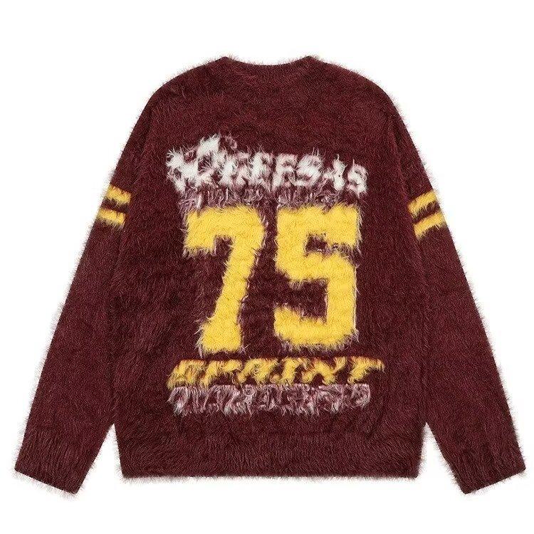 2024 Autumn/Winter Men's Retro Street Racing Style Jacquard Faux Mink Sweater