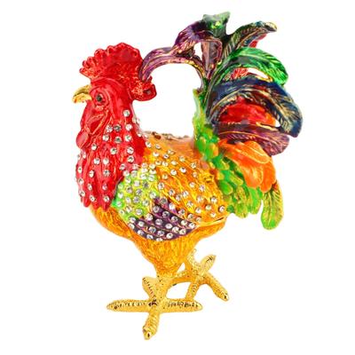 Rooster Figurine Hinged Jewelry Box Color Animal Sculpture Decorative Storage Organizer for Trinket