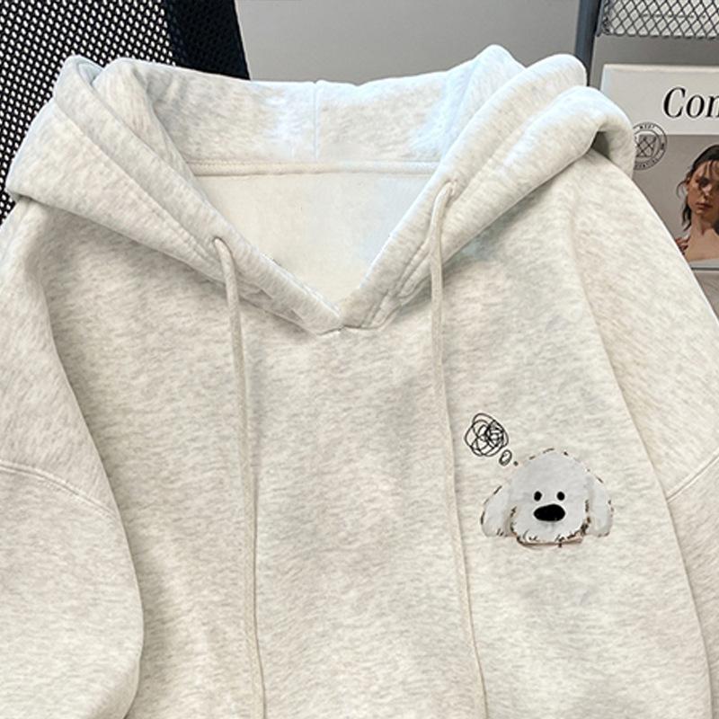 2025 hooded sweater fashion trend versatile men's fleece thickened printing autumn and winter loose women's leisure