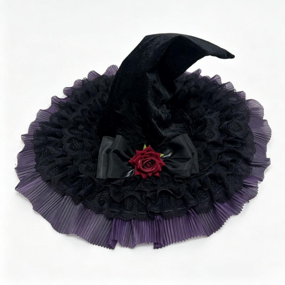 Rose Bowknot Halloween Witch Hat Wide Brim Wide Brim Hat Creative Witch Cosplay Hat  Unisex
