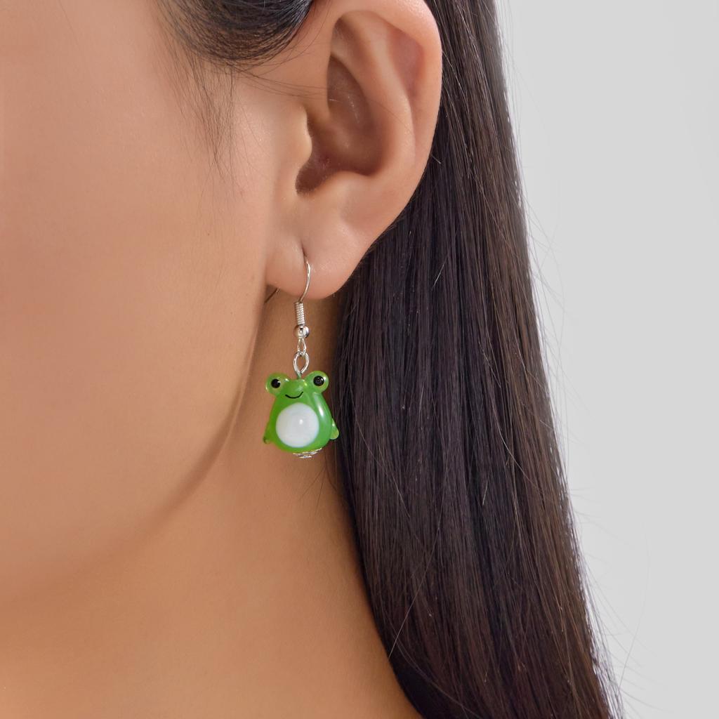 Cute Little Green Frog Colored Glazed Earrings Ear Hook For Women Dangle Earrings Pendant Necklace Party Holiday Jewelry Gifts